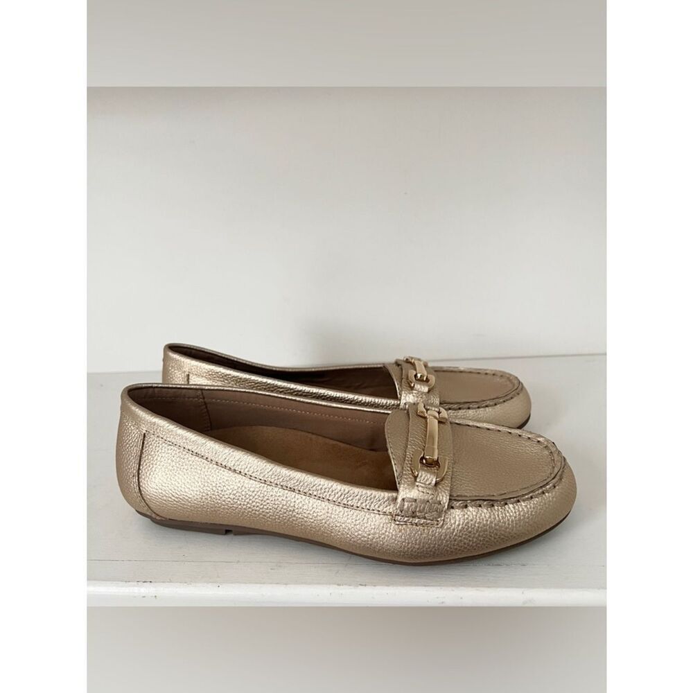 Vionic Kenya Gold Metallic Pebbled Leather Loafers Womens 7.5